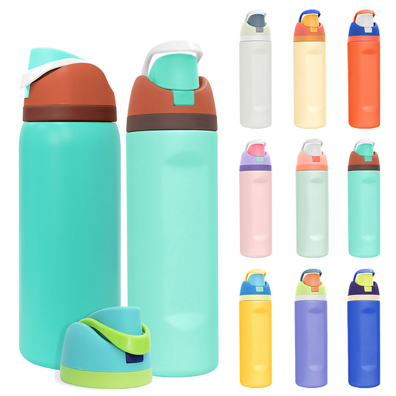 Wholesale Double Wall Sport Travel Water Bottle Stainless Steel Vacuum Flask Insulated Drink Water Bottle with Flip Lid and Straw