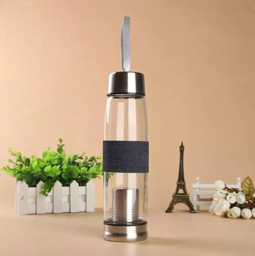 Double Wall Glass Water Bottle with Tea Strainer