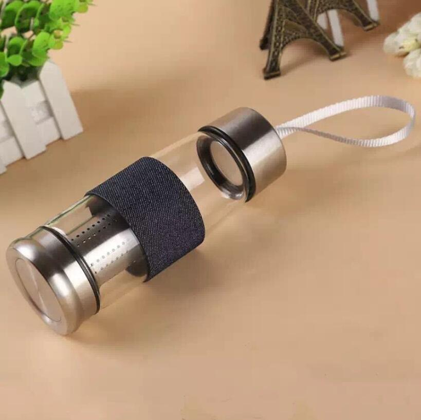 Double Wall Glass Water Bottle with Tea Strainer