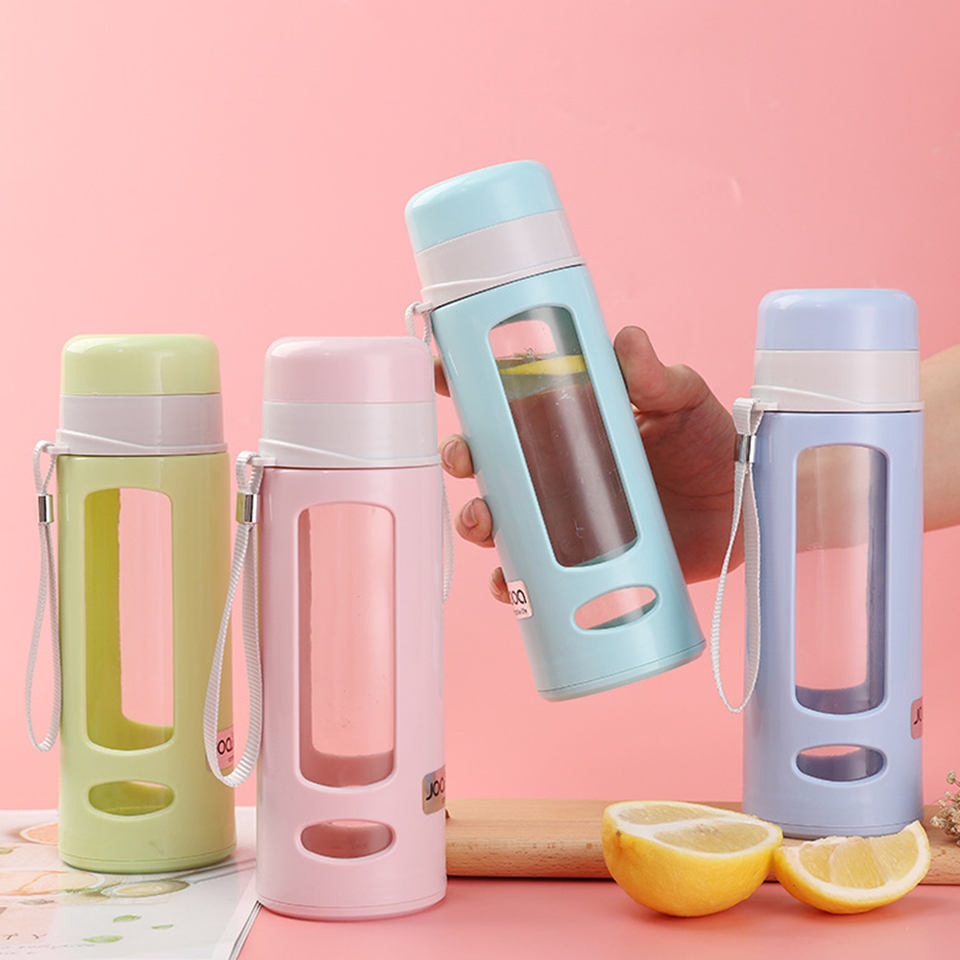 480ml Portable Leak Proof Lid Double Wall Plastic Glass Water Bottle