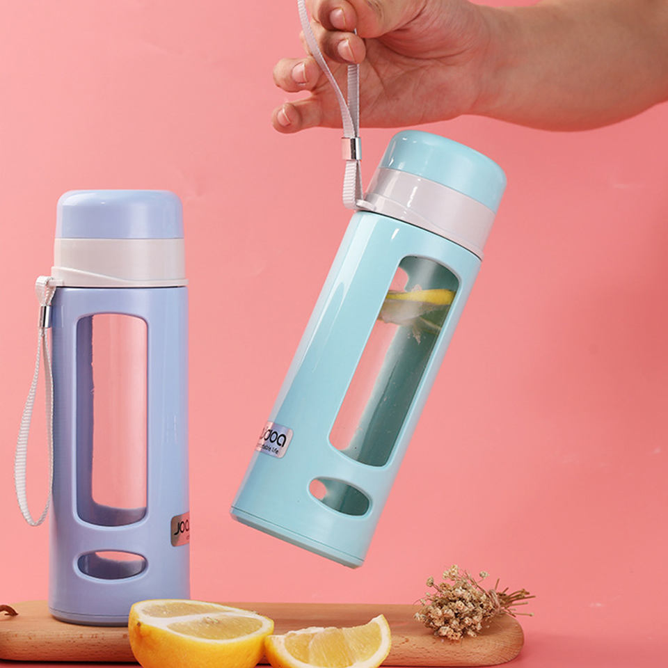 480ml Portable Leak Proof Lid Double Wall Plastic Glass Water Bottle