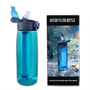 Portable Plastic Tritan BPA Free Sports Water Bottle with Water Filter Purifier Cartridge
