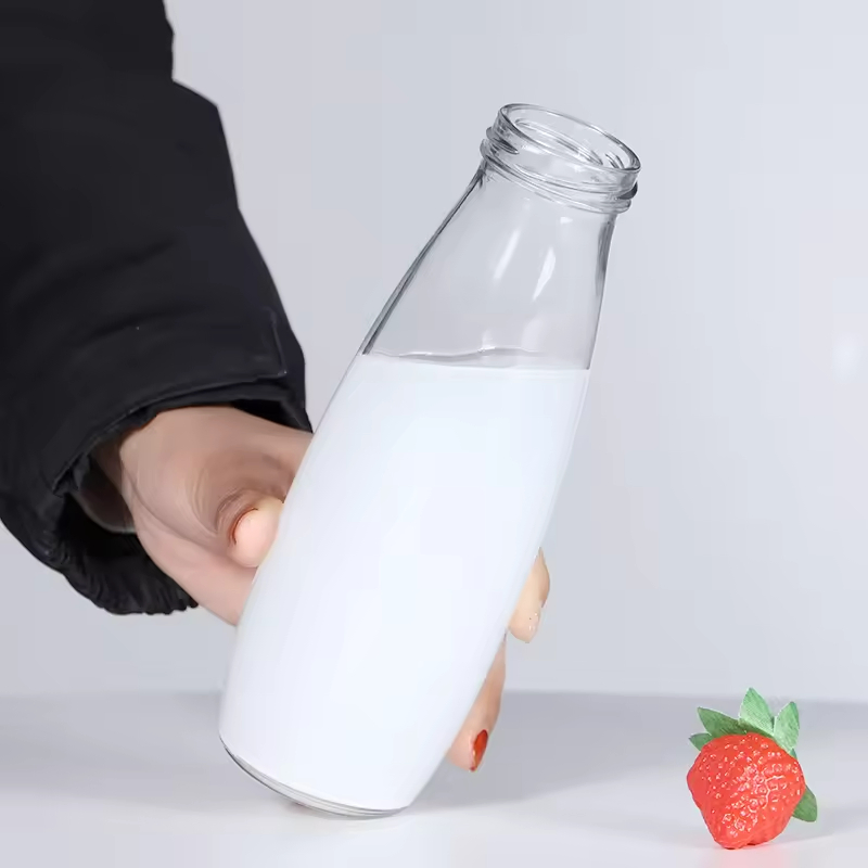Wholesale 200ml 250ml 500ml 1000ml Glass Beverage Bottles Milk Bottle Juice Bottles with Metal Lid