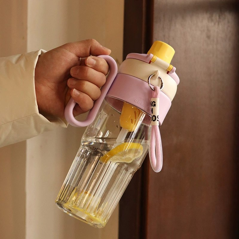 Eco-Friendly Plastic Water Bottle - Leak-Proof, Portable Reusable Sport Drink Container with Straw Lid &amp; Carabiner Clip