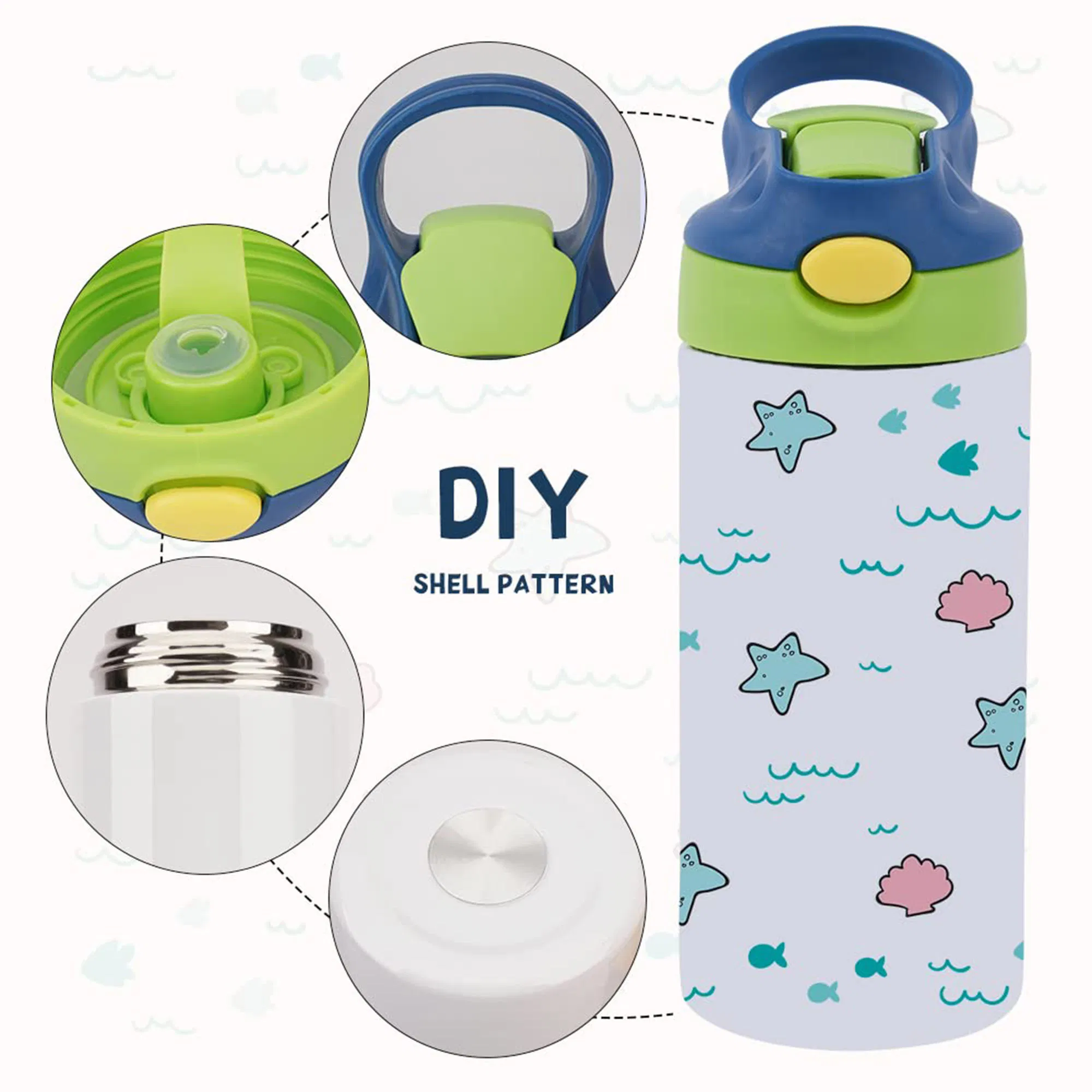 Custom 12oz Double Wall Insulated Stainless Steel Flip up Kids Tumbler Straight Blank Sublimation Water Bottles for Children