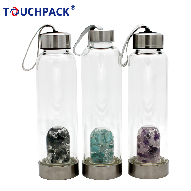 Natural Crystal Double Wall Glass Infused Gemstone Water Bottle