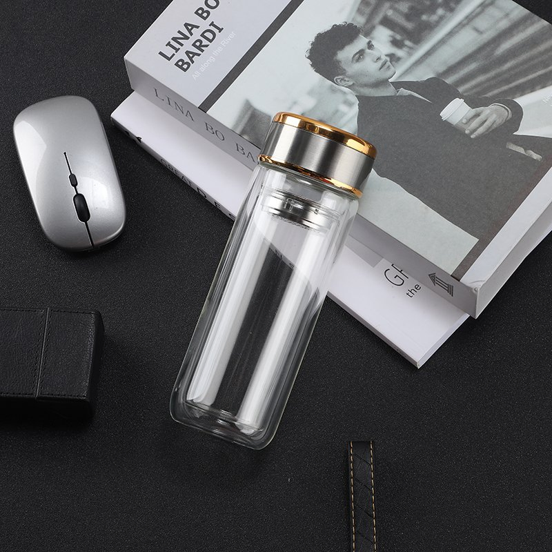 Double Wall BPA Free Vacuum Thermos Drinking Glass Water Bottle with Tea Infuser Filter
