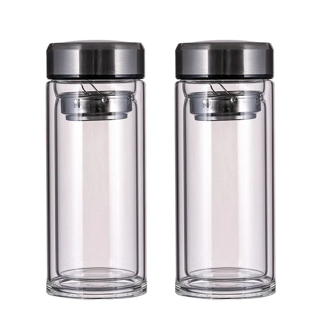 Portable Durable Double Wall Sleeve Borosilicate Glass Water Bottle for Drinking Water and Making Tea