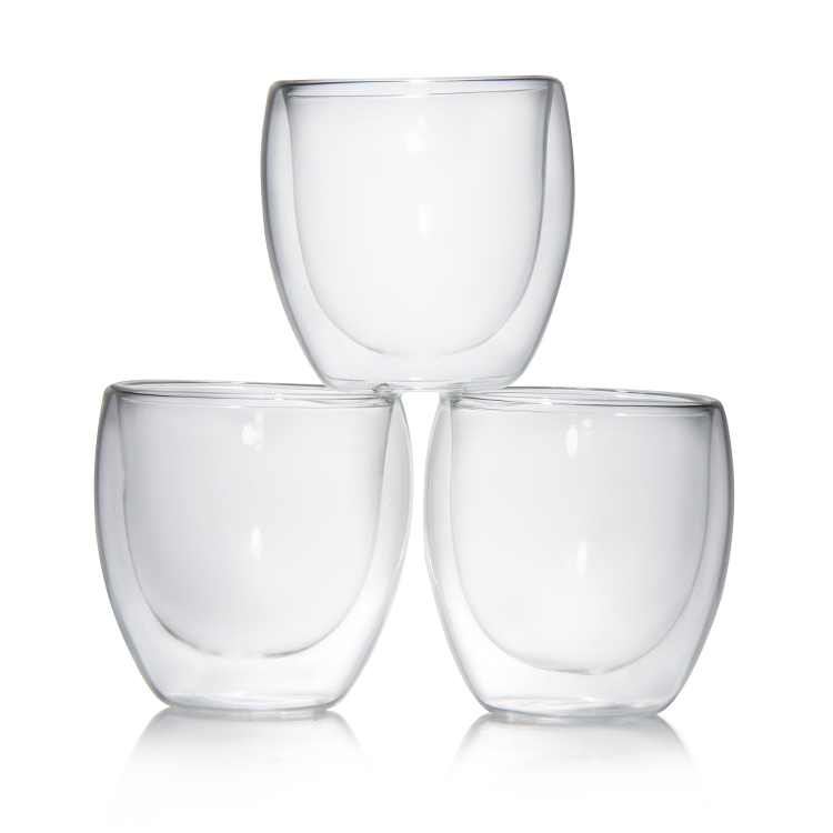 Double Wall Insulated Borosilicate Coffee Glass Cup Set Bamboo Glass Water Bottle