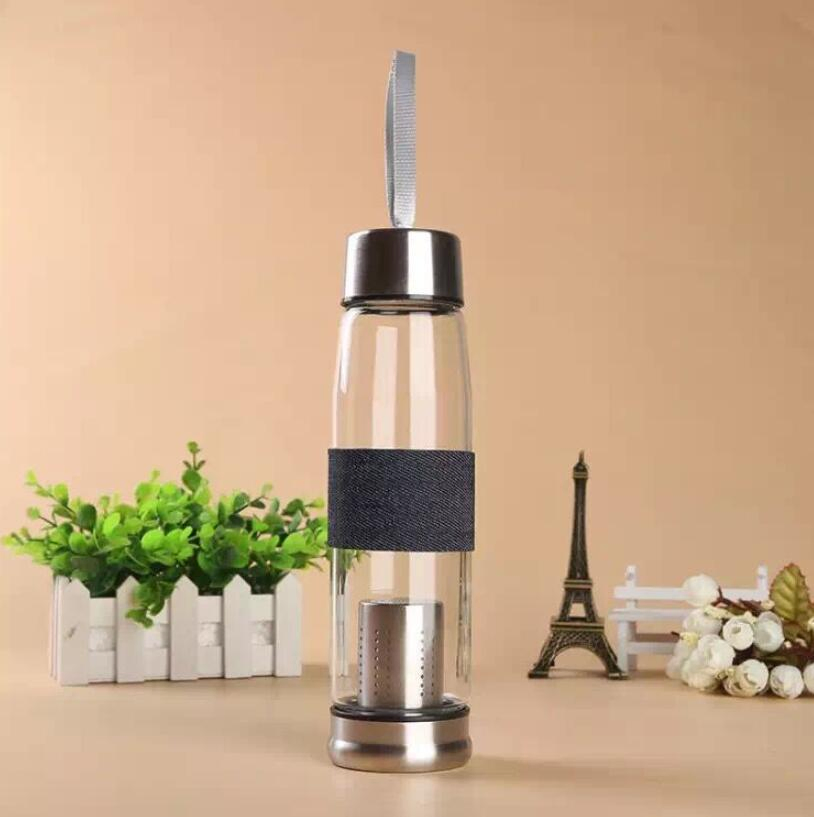 Double Wall Glass Water Bottle with Tea Strainer
