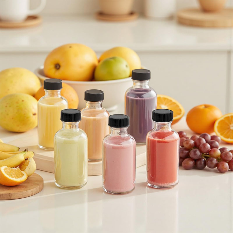 Cheap Glass Drink Bottles Round 60ml Capacity Customized Glass Beverage Bottles Wholesale