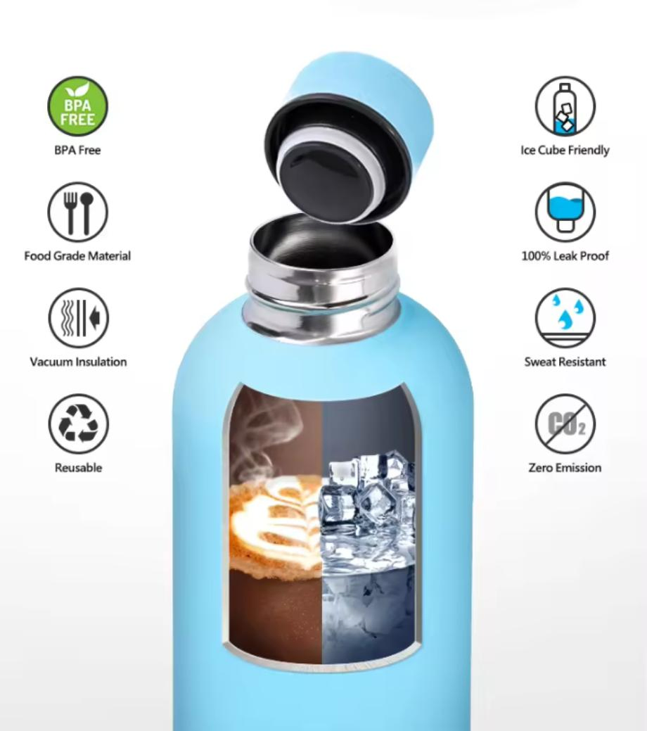 New Narrow Mouth Flask Rubber Coated Stainless Steel Insulated Water Bottle