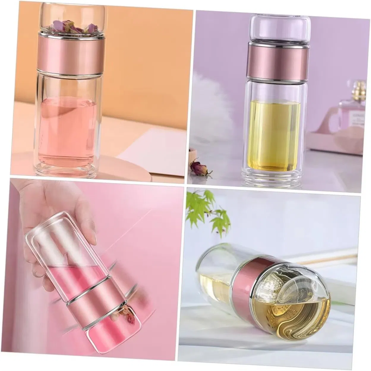 Portable BPA-Free Double Wall Insulated Glass Water Bottle with Filter for Loose Leaf Tea