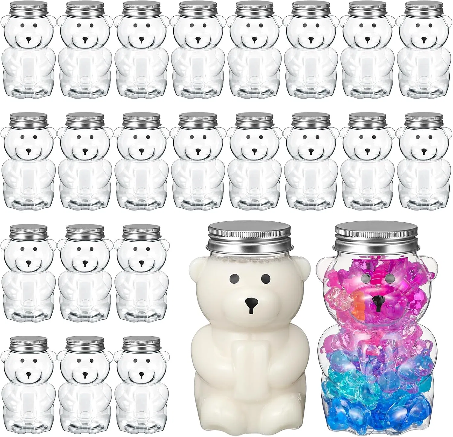 Empty Juice Bottles with Caps - Reusable Bear Shaped Drink Containers for Water, Juice, Milk Tea - Clear Plastic Beverage Bottles for Parties and Events