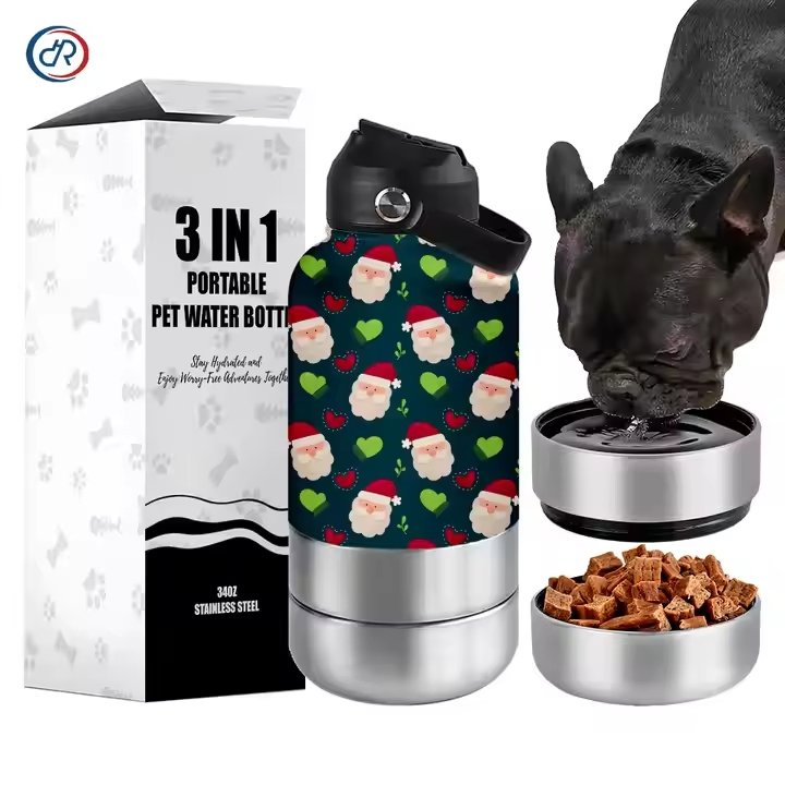 3 in 1 Dog Water Bottle 32oz Portable Water Bottle Pet Feeder Travel Bowl 304 Stainless Steel Christmas and Halloween Gifts
