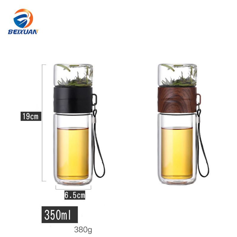230ml Wholesale Creative Portable Leak Proof Tea Glass Double Wall Drink Glass Infuser Tumbler with Filter and Tea Separator for Drinking Water Bottle