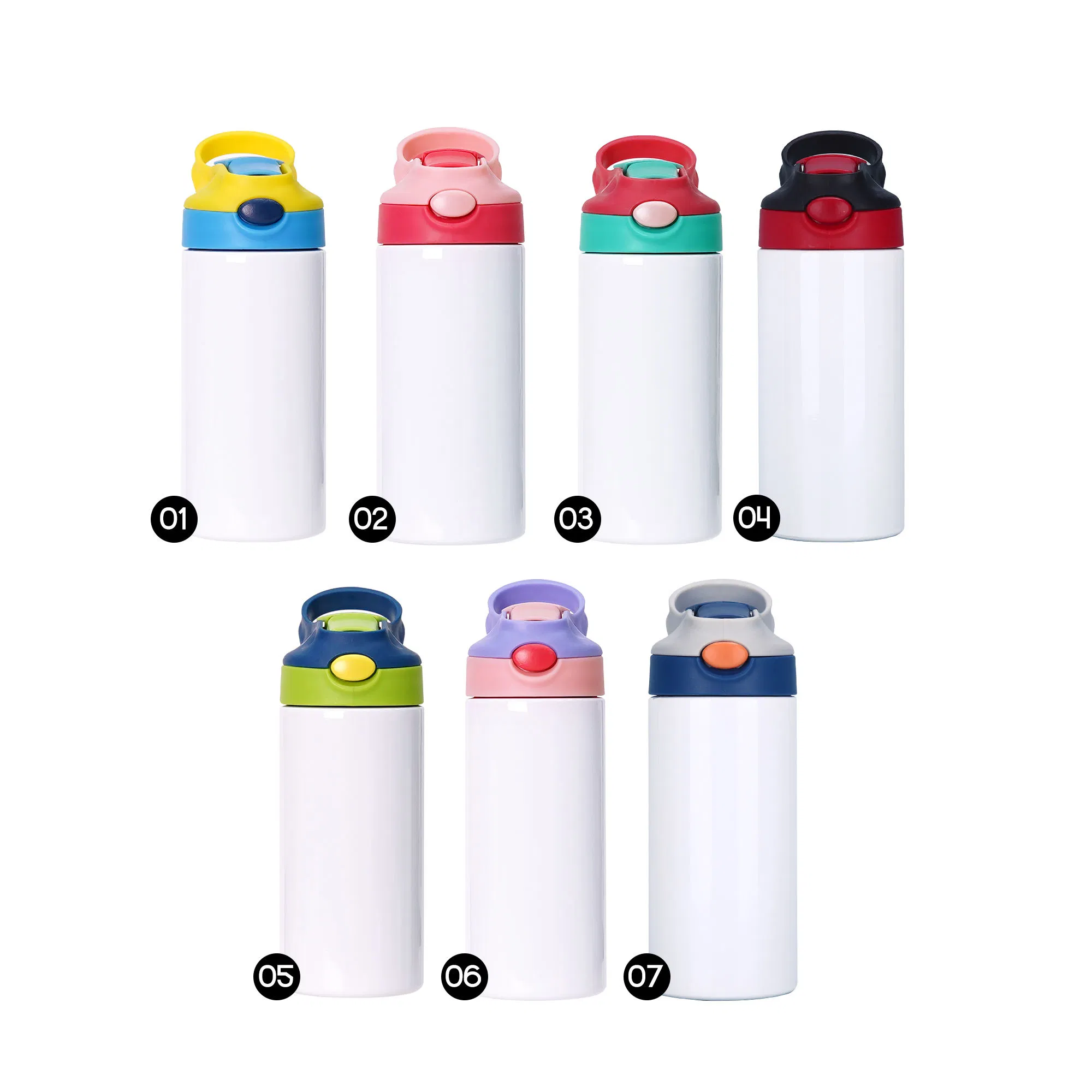 Custom 12oz Double Wall Insulated Stainless Steel Flip up Kids Tumbler Straight Blank Sublimation Water Bottles for Children