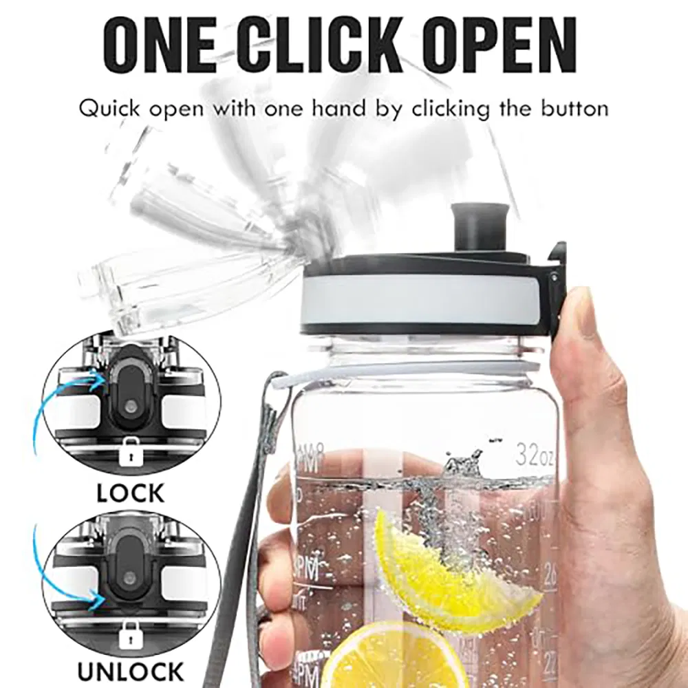 BPA-Free Tritan Sports Water Bottle with Time-Marker, Leak-Proof Wide-Mouth, Gym, School Office