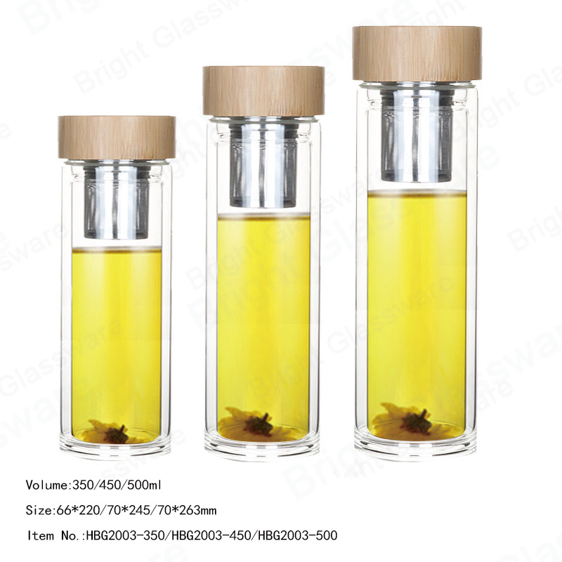 Double Wall High Borosilicate Glass Water Bottle with Tea Infuser