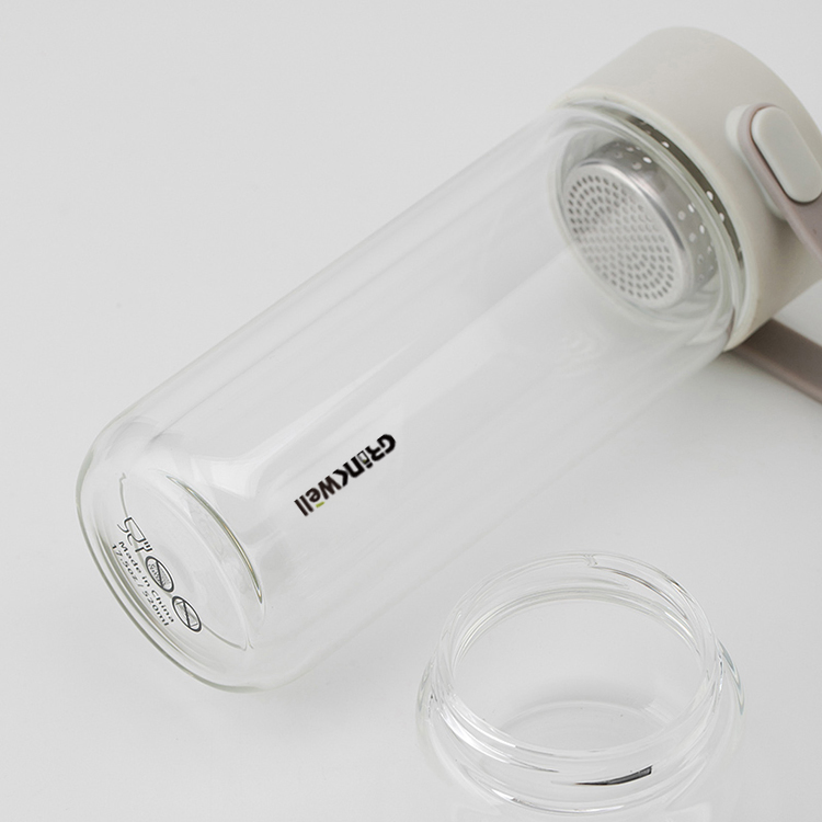 Grinkwell 12oz Double Wall Multi Color Glass Water Bottles with Two Compartments