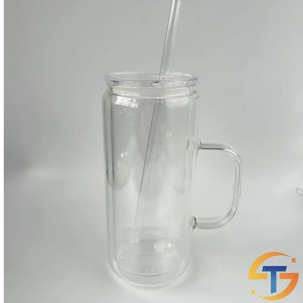 Double-Wall Glass Tumbler with Handle DIY Design Glass Bottle for Coffee Water