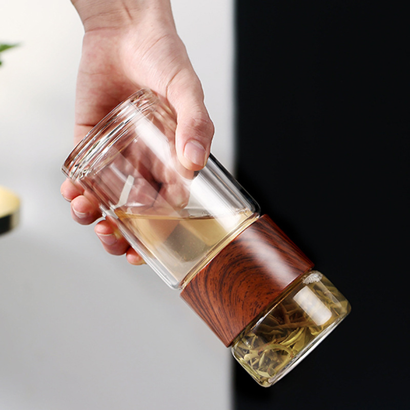 350ml Double Wall Glass Water Bottle with Tea Separation Direct Drinking and Travel-Friendly Boiling Water Applicable