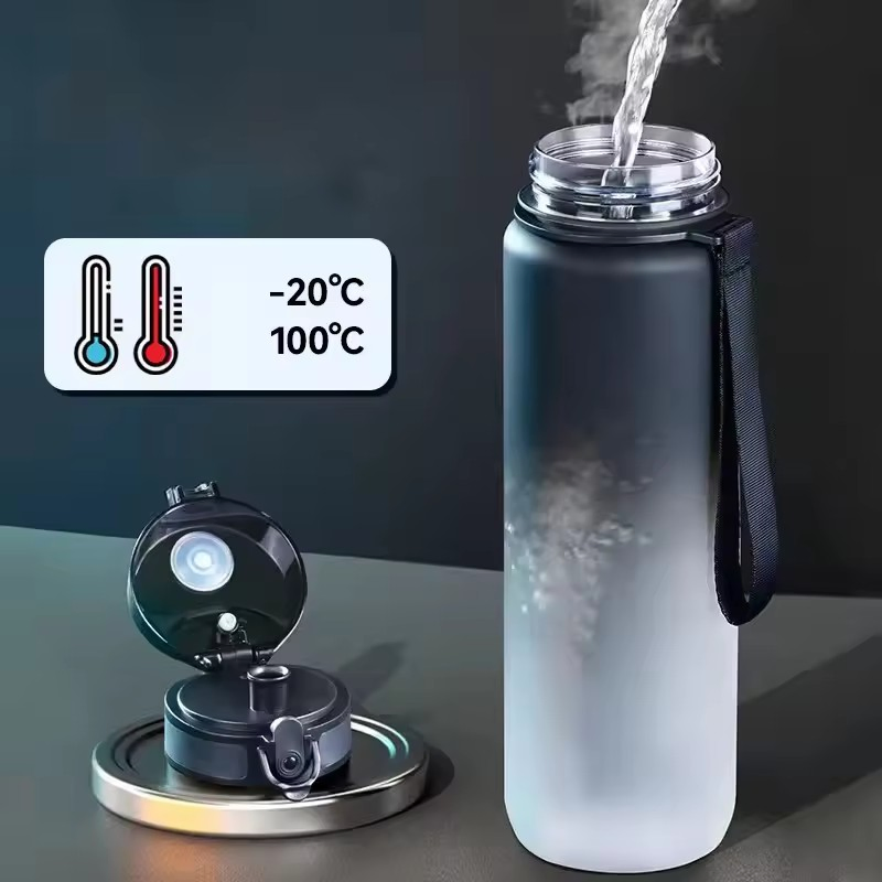 500/650/1000ml BPA Free Plastic Water Bottle with Motivational Words and Rope Gradient Paint Sport Water Bottle