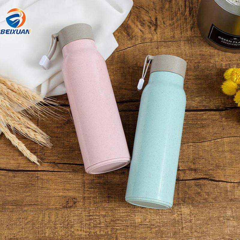300ml Wholesale Stock Multi-Colored Creative Eco-Friendly Outside Wheat Straw Inner Glass Double Wall Water Bottle