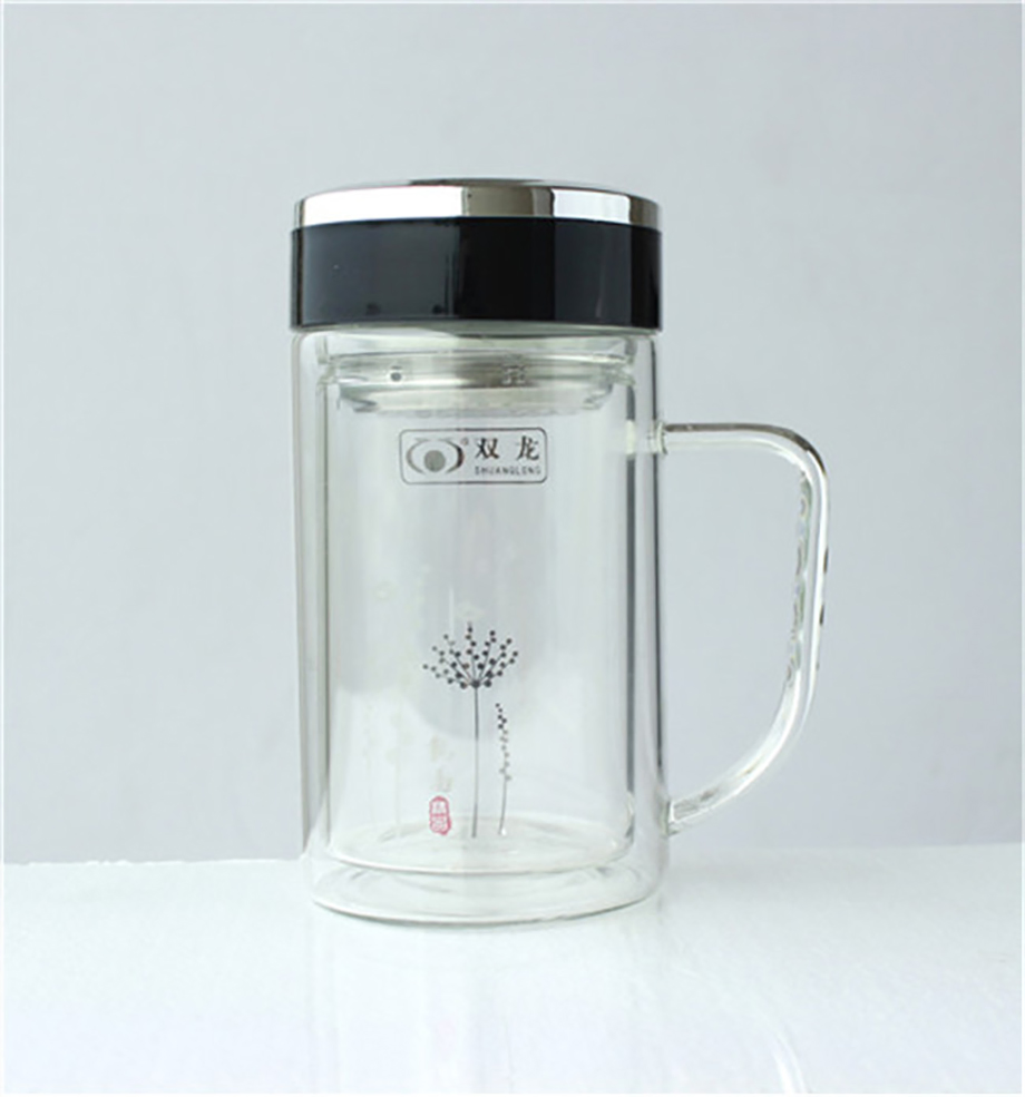 High Borosilicate Glass Tea Bottle Double Wall with Infuser Strainer Wood Lid Tea Water Bottle Custom Logo