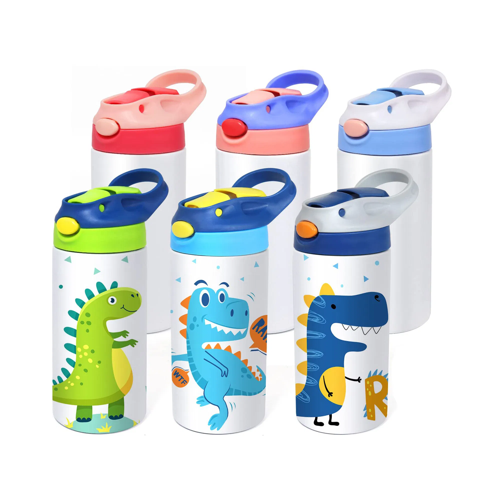 Custom 12oz Double Wall Insulated Stainless Steel Flip up Kids Tumbler Straight Blank Sublimation Water Bottles for Children