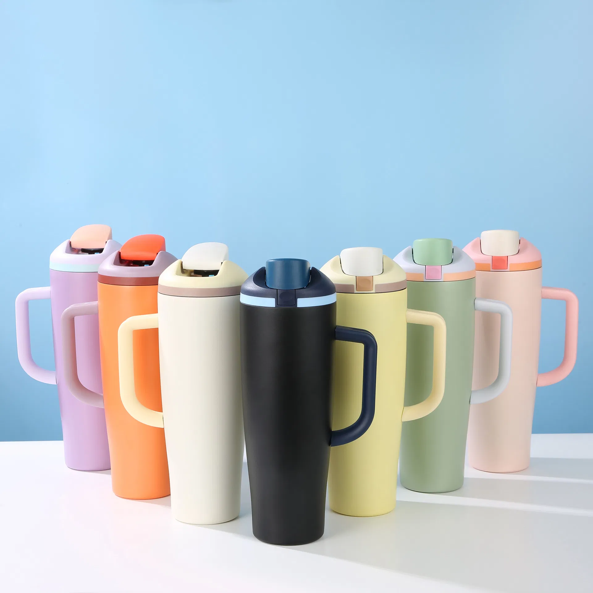 40oz Leak Spill Proof Bounce Lid Tumbler Portable Double Vacuum Flask Wall Stainless Steel Thermo Tumbler Cup Mug Water Bottle with Handle Flip Lid