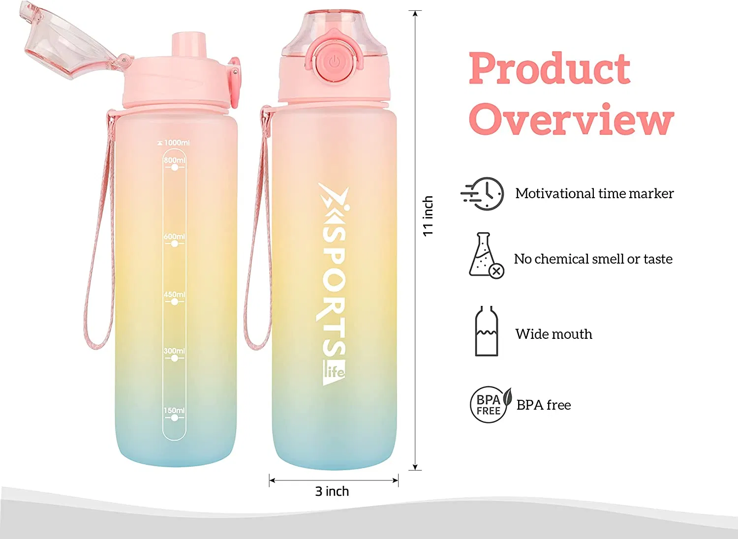 Wholesale Eco Friendly Plastic Water Bottle Custom Motivational Sublimation BPA Free 32oz Reusable Gym Gallon Sport Water Bottle