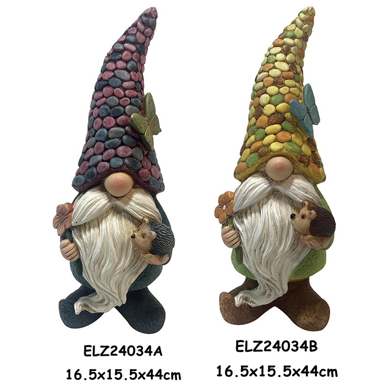 China Whimsical Garden Decor Enchanting Gnomes Statues Handcrafted Fiber Clay Gnomes with Colorful Hats Factory, Factories