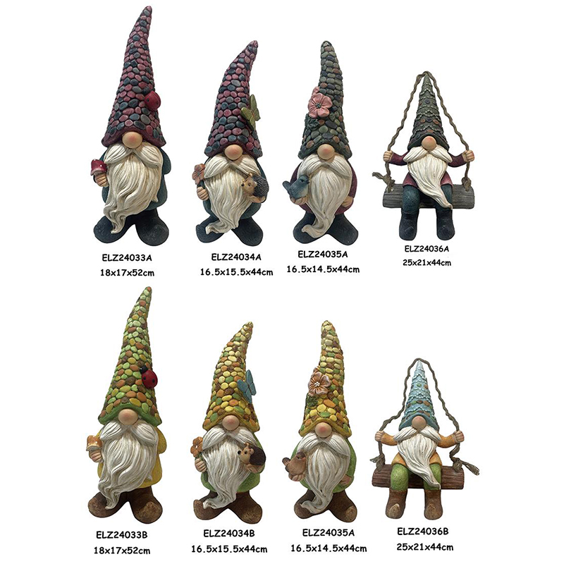 China Whimsical Garden Decor Enchanting Gnomes Statues Handcrafted Fiber Clay Gnomes with Colorful Hats Factory, Factories
