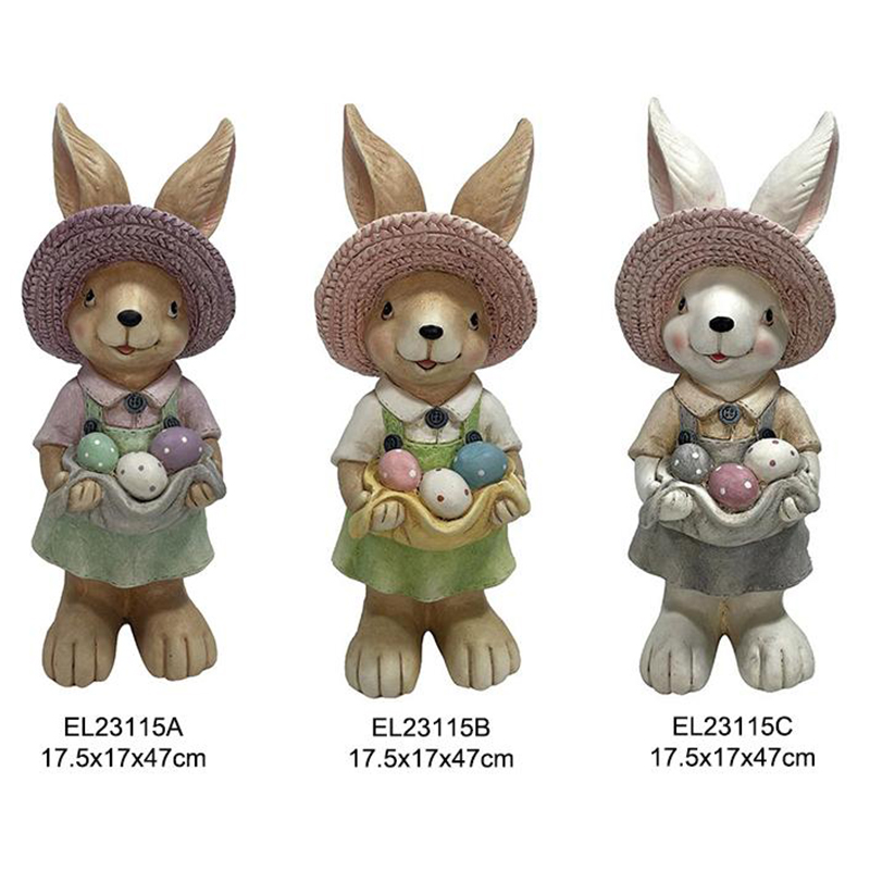 Wholesale Spring Themed Garden or Indoor Decor Garden Delight Rabbit with Carrots Easter Eggs Harvest Helper Rabbit with Straw Hat Exporter, Exporters
