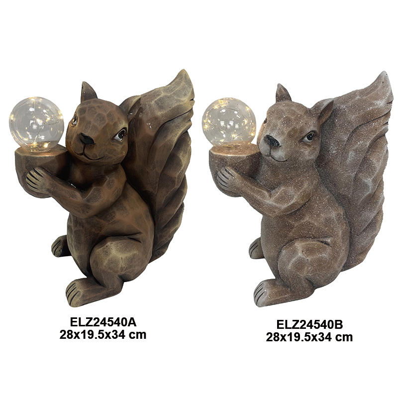 China Fiber Clay Squirrel Statues Squirrel With Bulbs Handmade Garden Home Decor Statue Manufacturers, Factory
