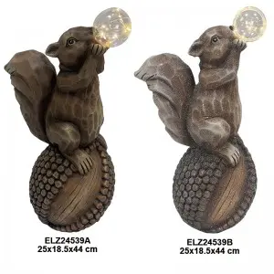 Fiber Clay Squirrel Statues Squirrel With Bulbs Handmade Garden Home Decor Statue
