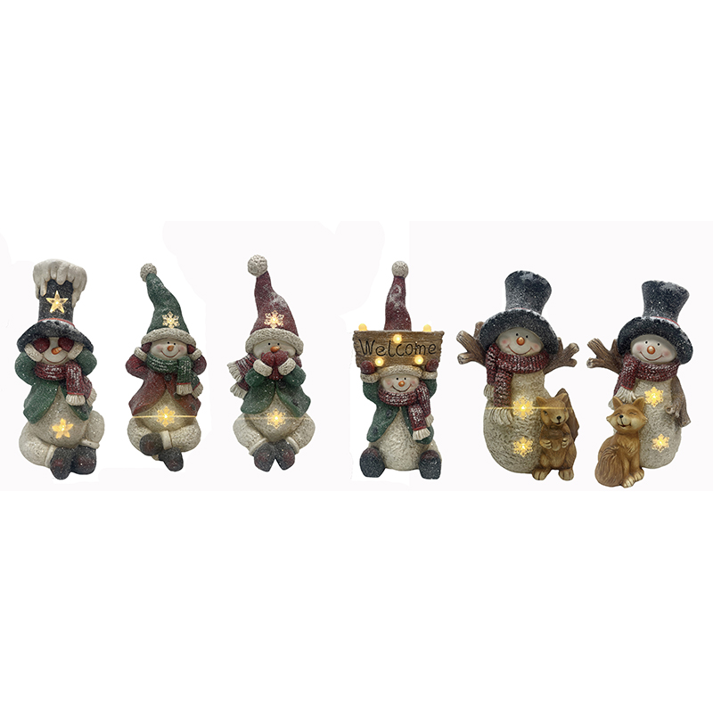 Best Resin Handmade Art & Crafts Christmas Snowman with Light Figurines Christmas Decoration Factory, Product