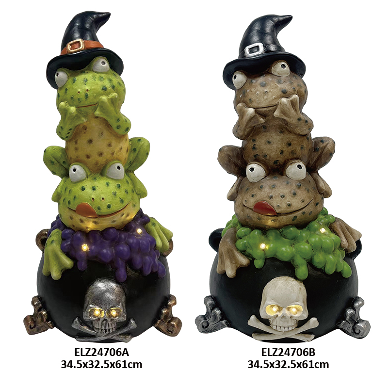 High-Quality Halloween Decorations Spooky Stacked Witch Frogs Skeleton Skull Fiber Clay Home Decors Manufacturer, Factory