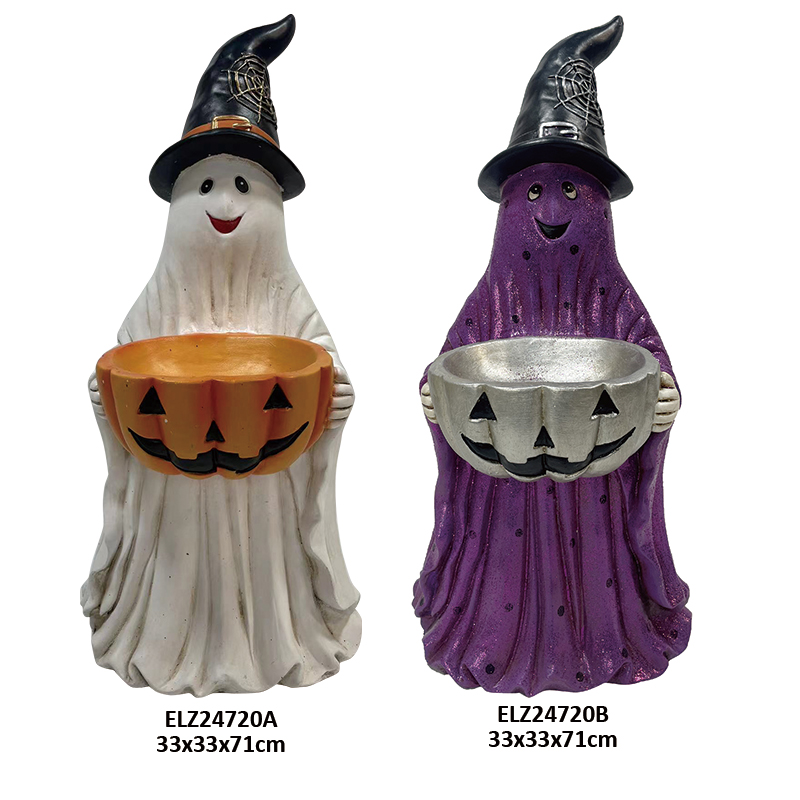 Wholesale Halloween Fiber Clay Collection Friendly Ghost Holding Jack-o'-lantern Bowl Cute Dog Carry Little Jack-o'-lantern Manufacturers, Factory