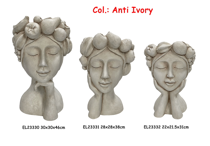 Best Fiber Clay Handmade Crafts MGO Fruit Crown Girl Bust Planter Factory, Exporters