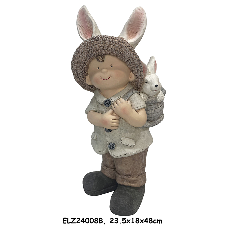 China Handcrafted Boy and Girl Rabbit Companions Bunny Basket Buddies Statues Outdoor Indoor Decor Suppliers, Products