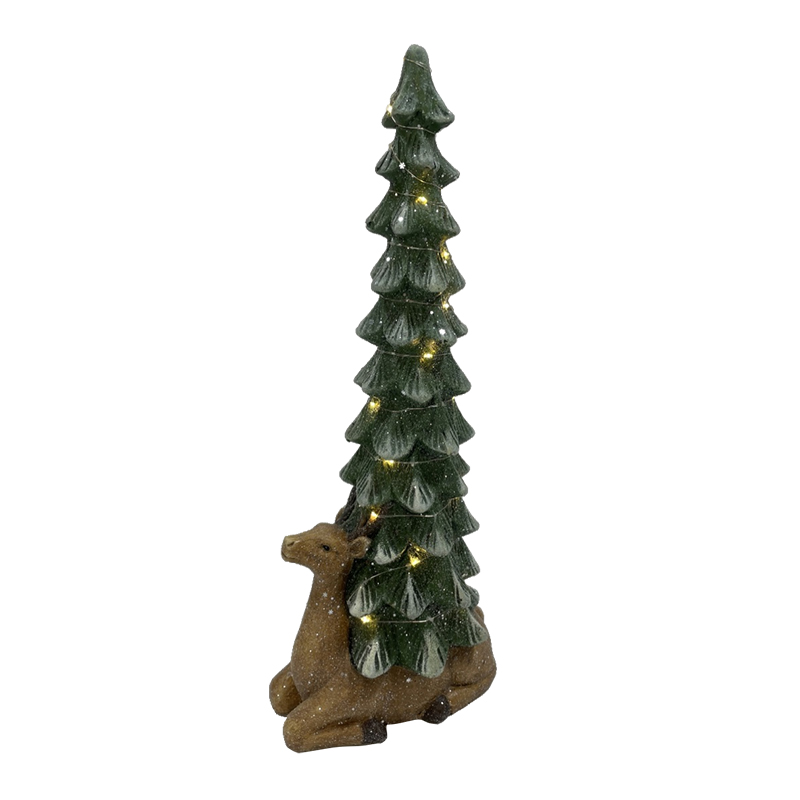 Handmade Fiber Clay Reindeer Christmas Tree with Lights Detail 3