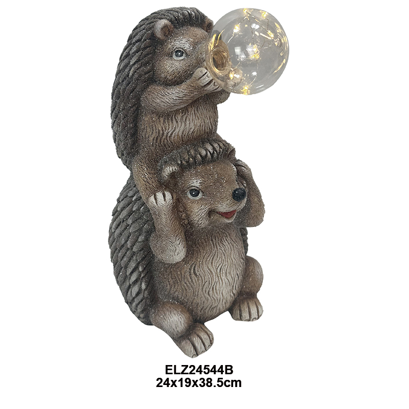 China Fiber Clay Delightful Hedgehog With Bulbs Collection Garden Home Outdoor Indoor Decoration Manufacturer, Manufacturers