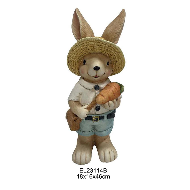 Wholesale Spring Themed Garden or Indoor Decor Garden Delight Rabbit with Carrots Easter Eggs Harvest Helper Rabbit with Straw Hat Exporter, Exporters