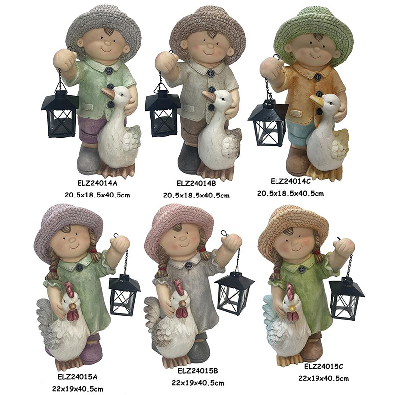 Wholesale Lantern Light Boy and Girl Statues With Duck Rooster Garden and Home Factory, Exporter