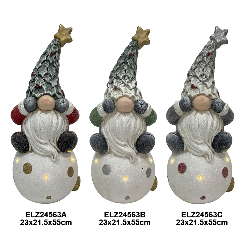 China Fiber Clay Christmas Gnome Sitting On Xams Ball See No Evil Hear No Evil Speak No Evil Decor Statues Factory, Exporter
