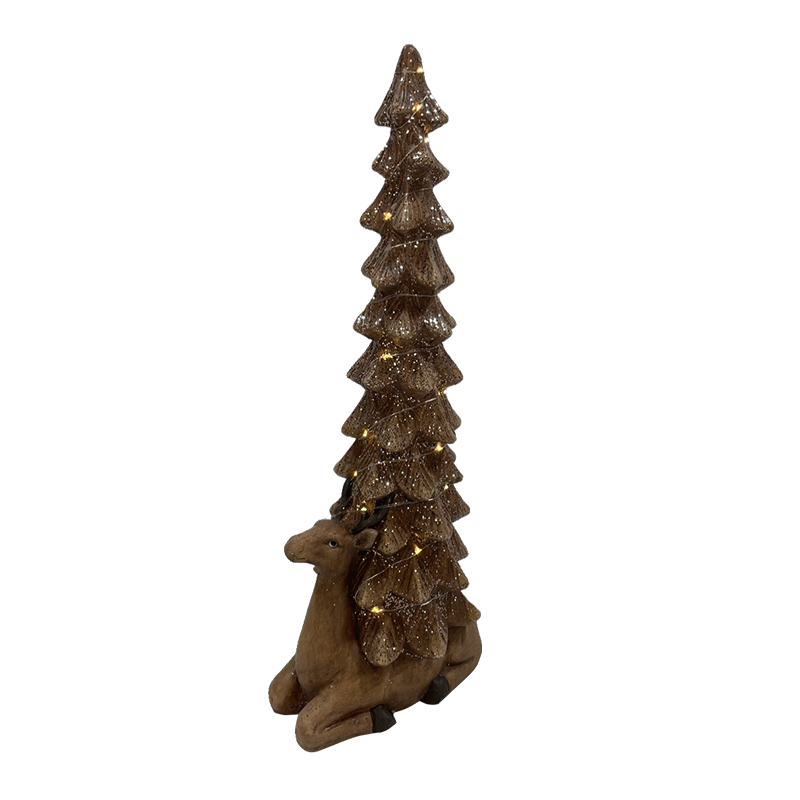 Handmade Fiber Clay Reindeer Christmas Tree with Lights Detail 1