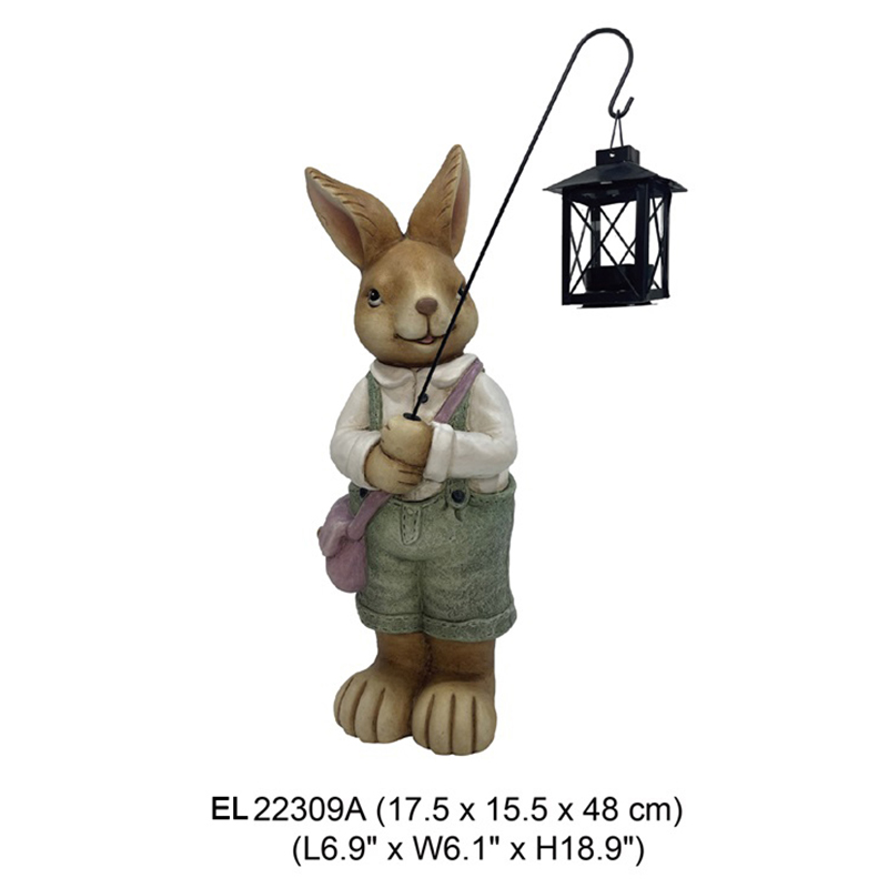 China Fiber Clay Garden Statue Easter Cute Rabbits Hold Lantern Spring Decor Fiber Clay Handmade Crafts Suppliers, Products