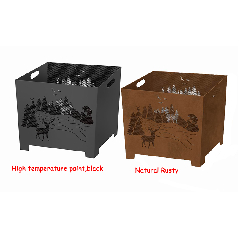 High-Quality Oxidised Rusty Metal Fire Pit Bonfire Outdoor Heater for Wood Burning with Laser Cut Design Eagle Tree Reindeer Manufacturer, Suppliers